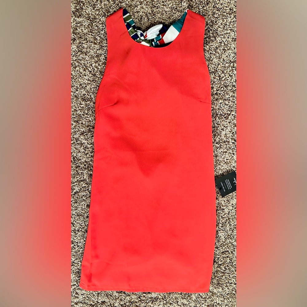 Lulu's Vibrant Orange Backless Dress with colorful silk tie-back. NWT